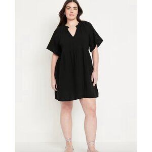 Old Navy Sz Xl Black Pockets Flutter Sleeve Crinkle Gauze Mini Swing Dress